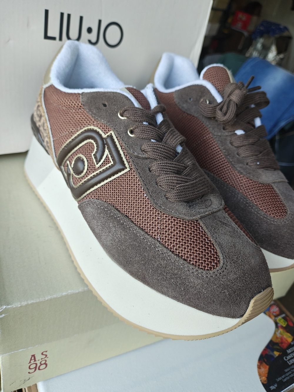 Liu Jo Brown Suede & Mesh Wedge Sneakers